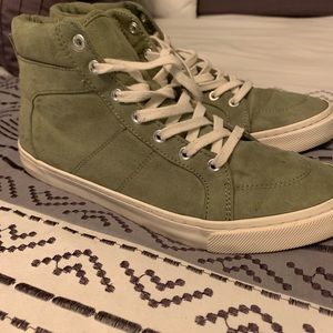 Olive high top suede sneakers